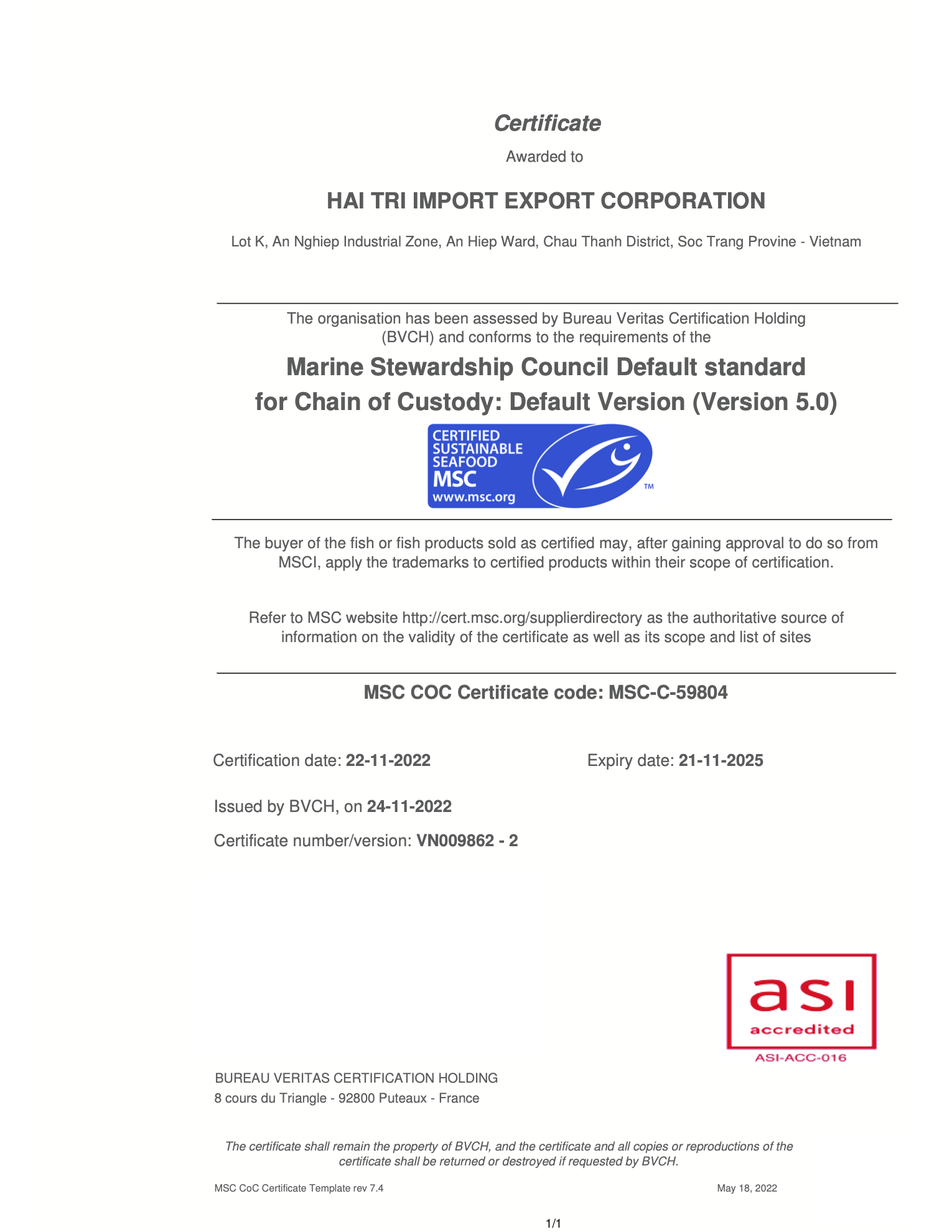 MSC Certificate